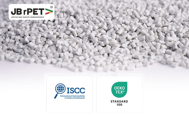 Chemically recycled PET resin granules with ISCC and OEKO-TEX Standard 100 certifications