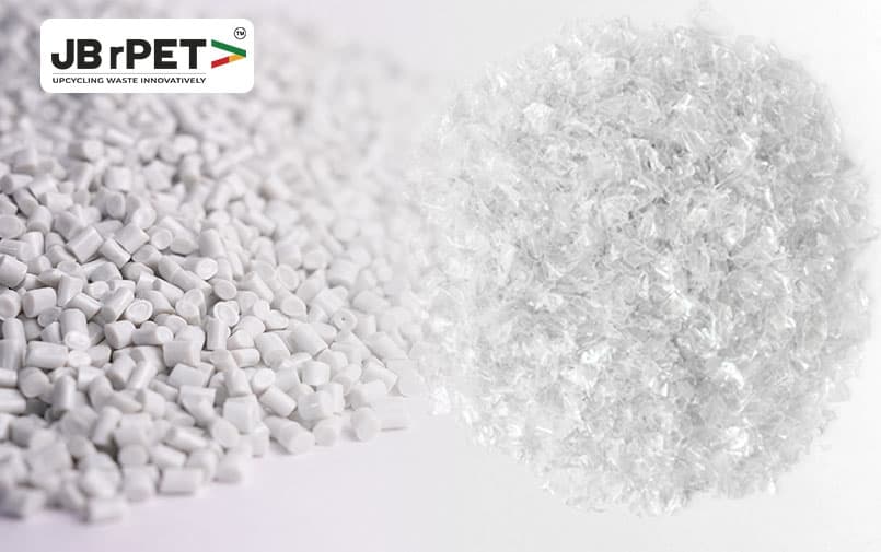 Recycled PET flakes and polyester resin pellets used in manufacturing